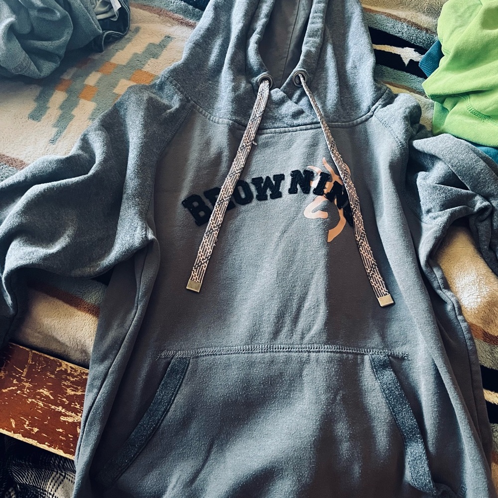 Browning two tone grey with pale pink Logo Hoodie Cozy Comfortable Warm Camping